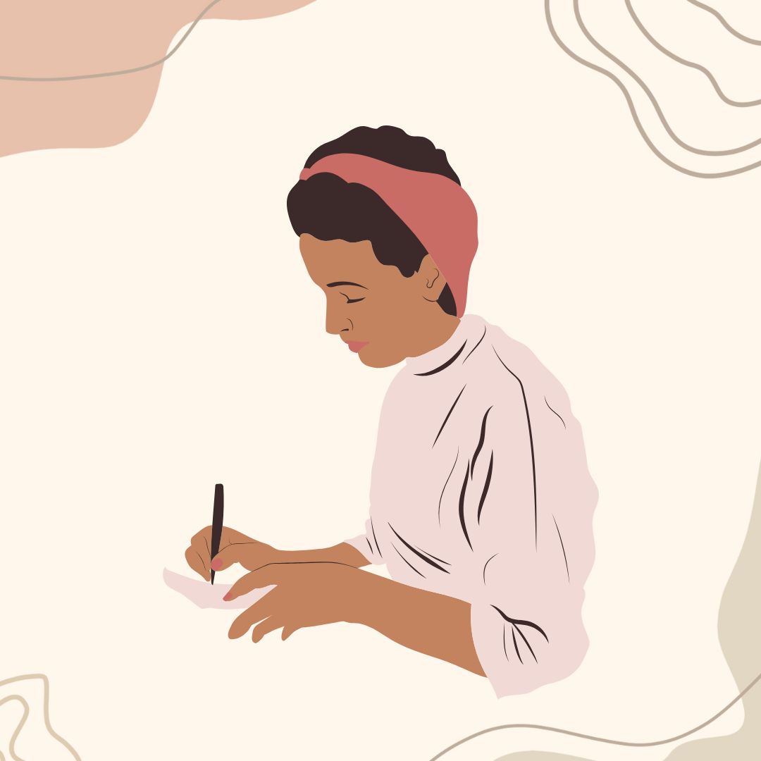 Une femme qui lit la liste des émotions et des besoins